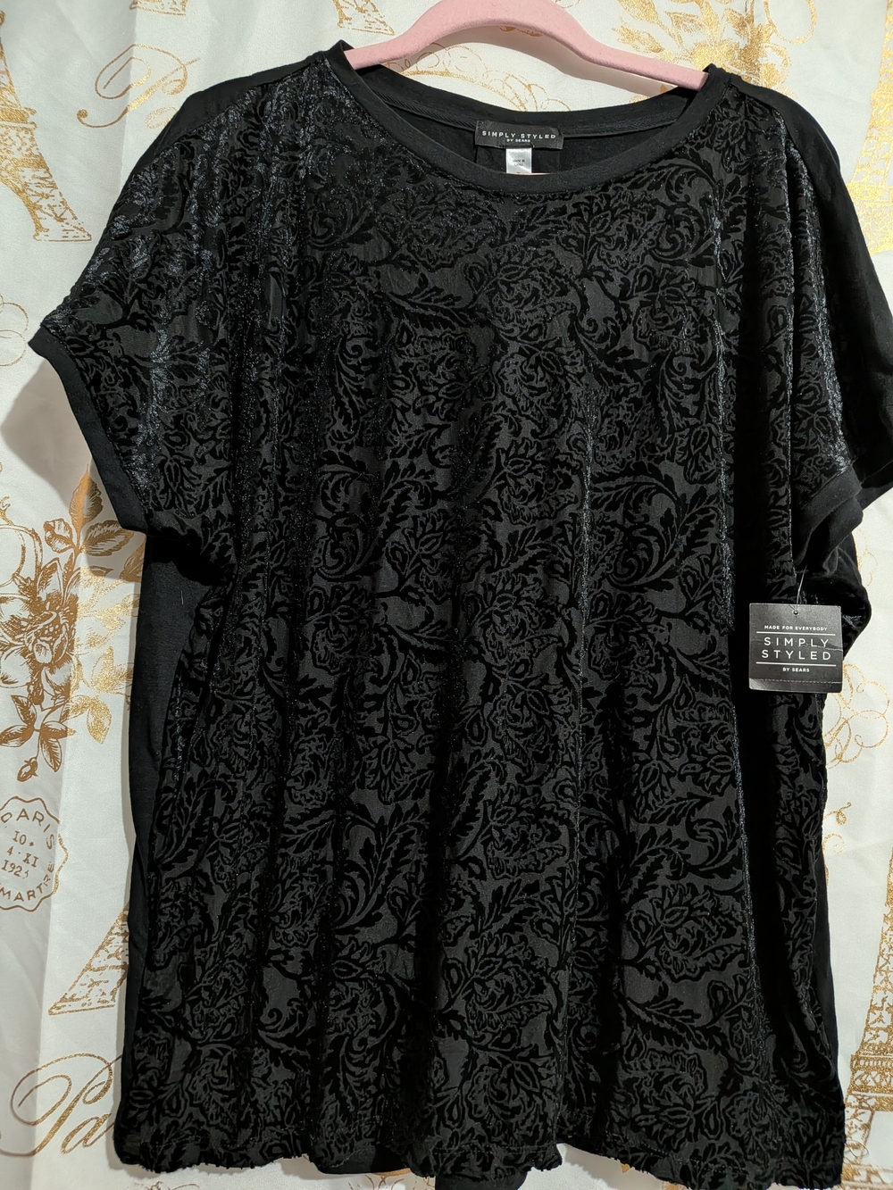Sears Simply Styled Black Velvet Burnout Floral Top
